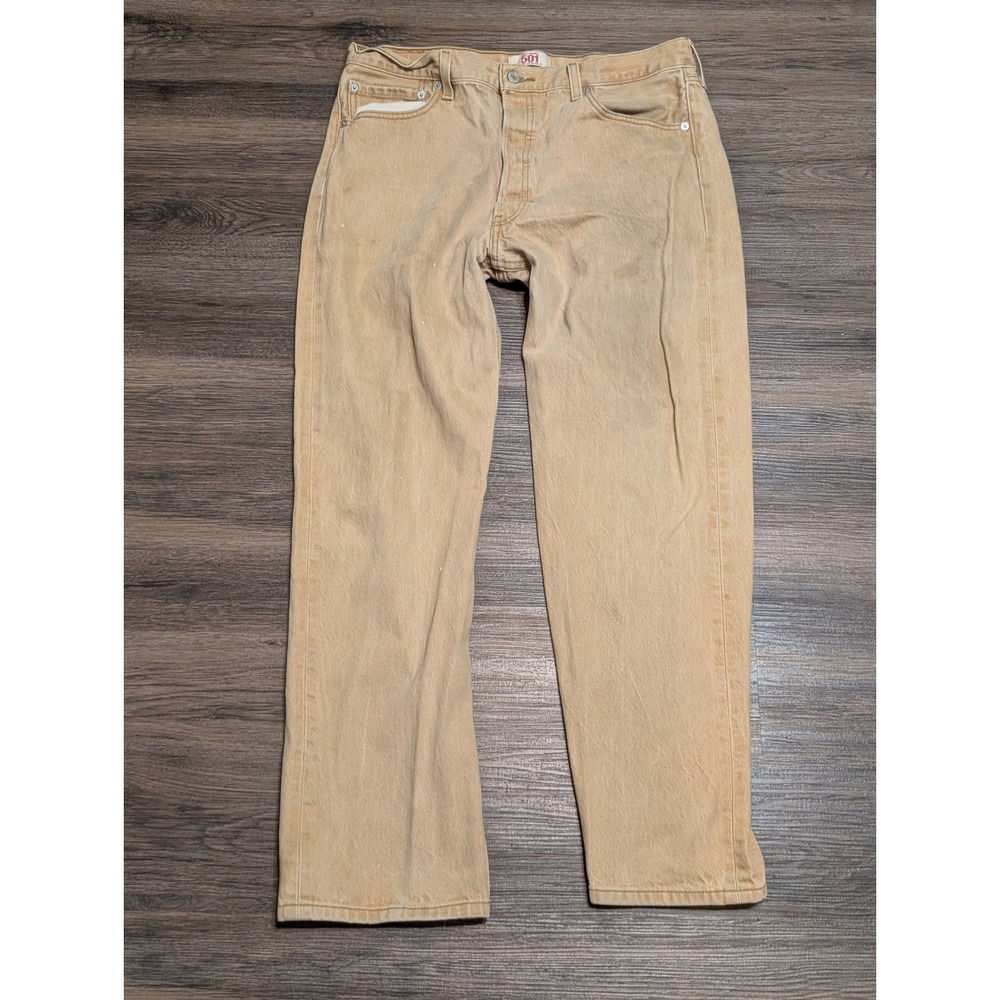 Levis 501 Original Mens 36x32 Tan Khaki Straight Leg Button Fly Cotton Jeans